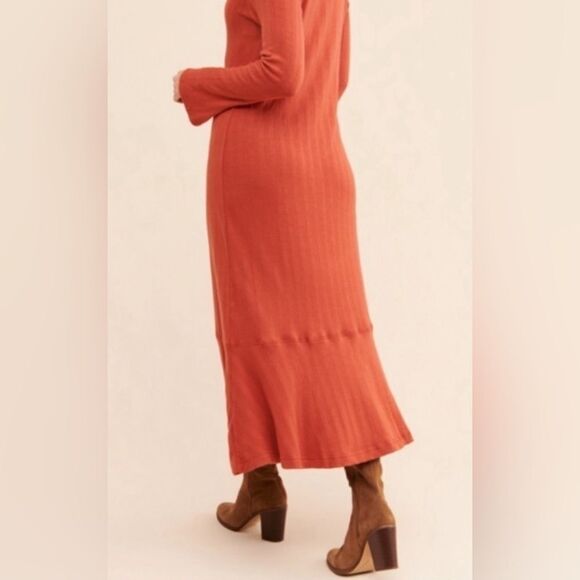 Anthropologie Orange Elsa Ribbed Knit Belted Maxi Sweater Dress Button Front XS - Picture 4 of 7